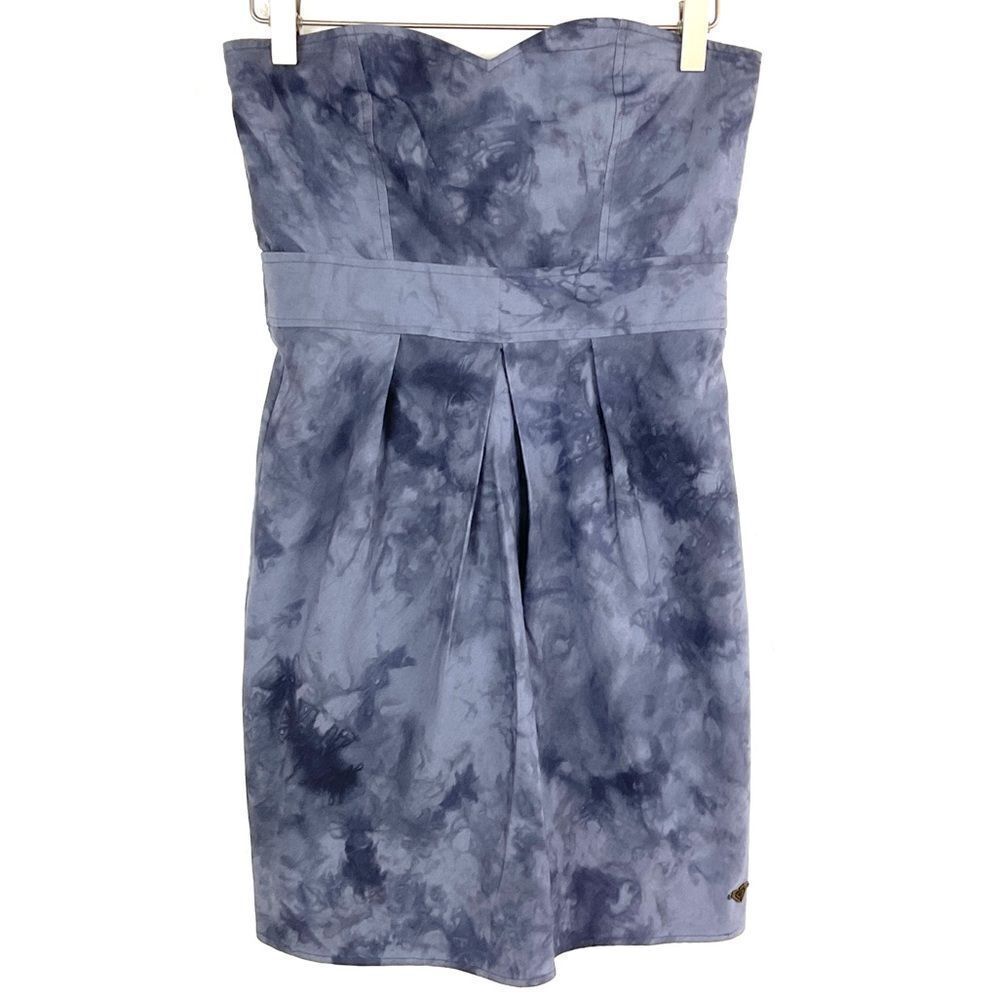 4/$16 Roxy Gray Blue Tie Dye Sweetheart Sleeveless Strapless Mini Dress 5